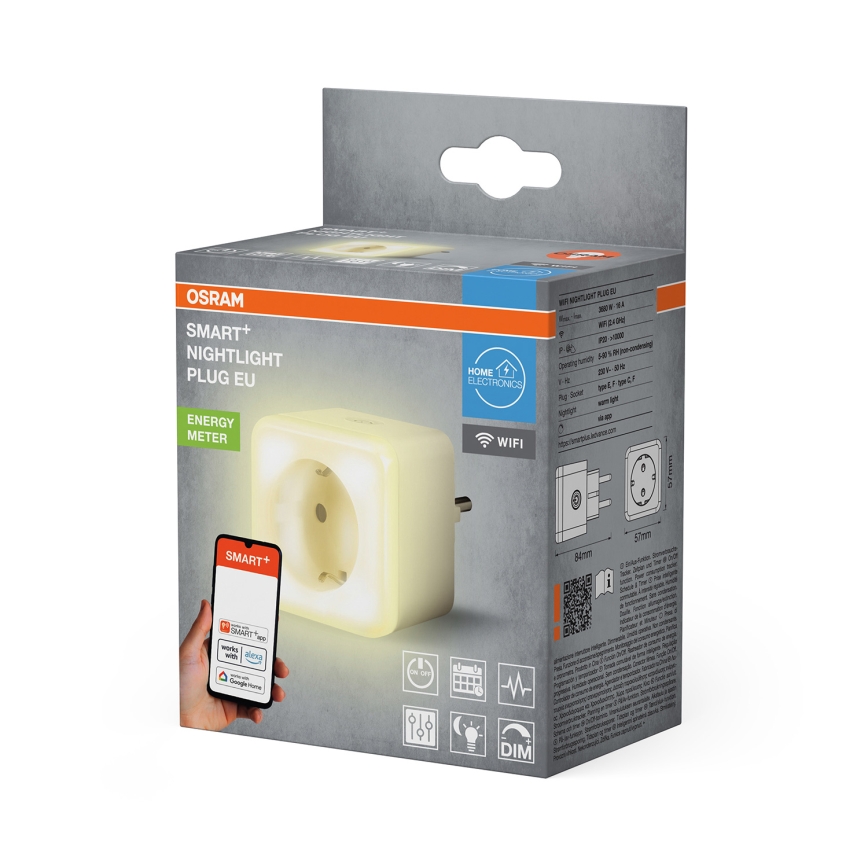 Osram - Dimbart LED-SCHUKO-uttag med belysning SMART+ NIGHTLIGHT 3680W/230V Wi-Fi