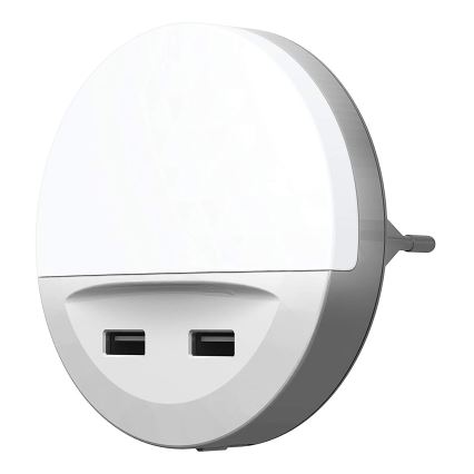 Osram - LED-nattlampa för vägguttag med sensor LUNETTA 2xUSB LED/13W/230V