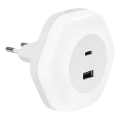 Osram - LED-nattlampa för vägguttag med USB LUNETTA LED/15W/230V vit