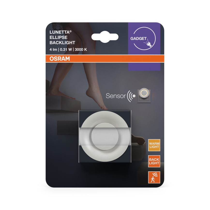 Osram - LED nattlampa med rörelse- och skymningssensor LUNETTA LED/0,31W/230V vit