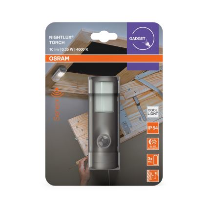 Osram - NIGHTLUX LED-orienteringslampa med sensor LED/0,35 W/3xAAA IP54, silver