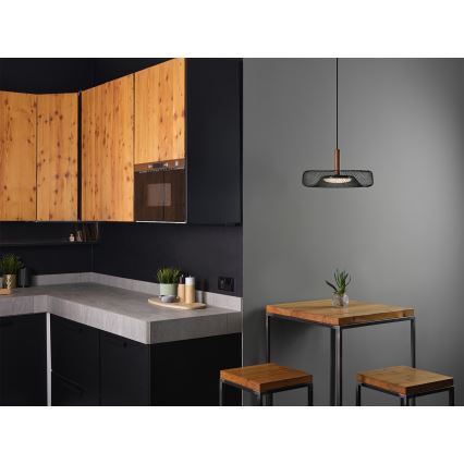 Osram - LED-pendel på vajer DECOR MESH LED/18,5W/230V Ø 40 cm svart/gummiträ