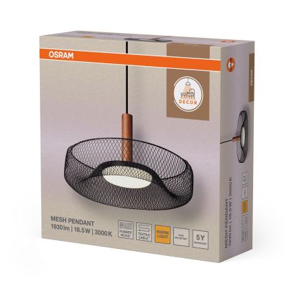 Osram - LED-pendel på vajer DECOR MESH LED/18,5W/230V Ø 40 cm svart/gummiträ