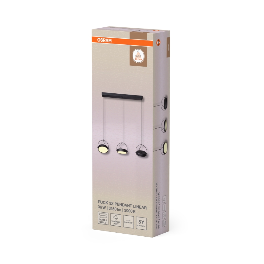 Osram - LED-pendel på vajer DECOR PUCK 3xLED/12W/230V CRI 90 svart