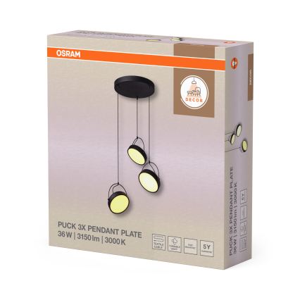 Osram - LED-pendel på vajer DECOR PUCK 3xLED/12W/230V CRI 90 svart
