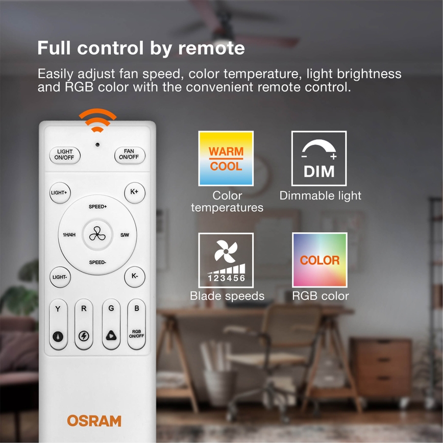 Osram - RGB-LED dimmbar takfläkt NORDES LED/18W/230V 3000-6500K + fjärrkontroll