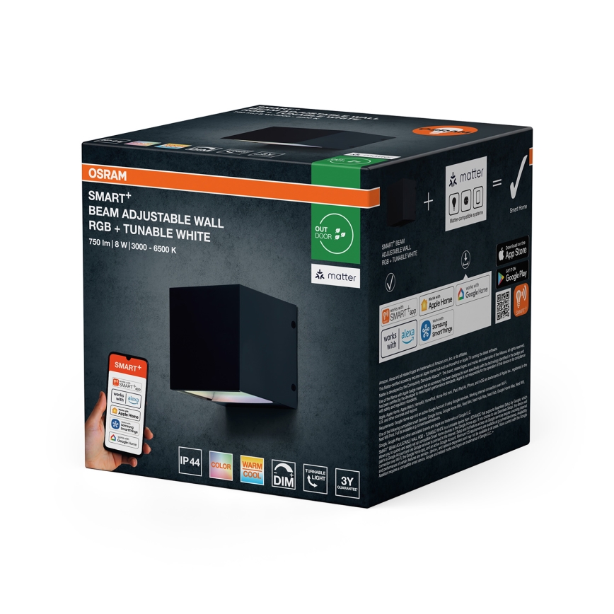 Osram - LED RGBW dimbar väggarmatur för utomhusbruk SMART+ BEAM LED/8W/230V 3000-6500K IP44 Wi-Fi