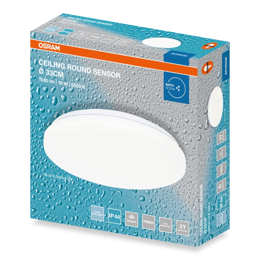 Osram - LED taklampa för badrum med skymningssensor CEILING ROUND LED/18W/230V 6500K Ø 33 cm IP44 vit