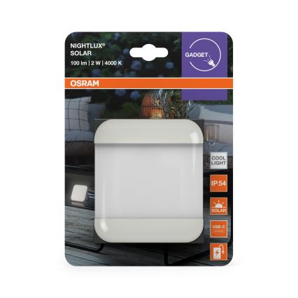 Osram - LED solcellsdriven bärbar lampa NIGHTLUX LED/2W/5V IP54 grå