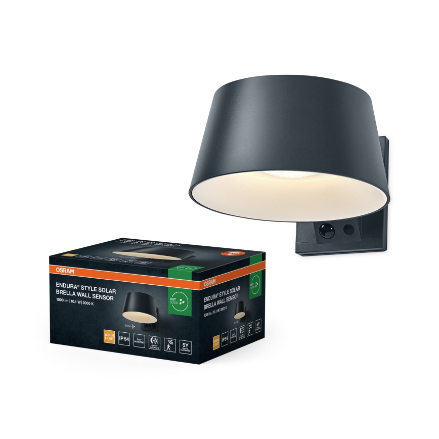 Osram - LED-solcellsdriven vägglampa med sensor ENDURA STYLE LED/10,1W/4,2V 2000 mAh IP54 antracit
