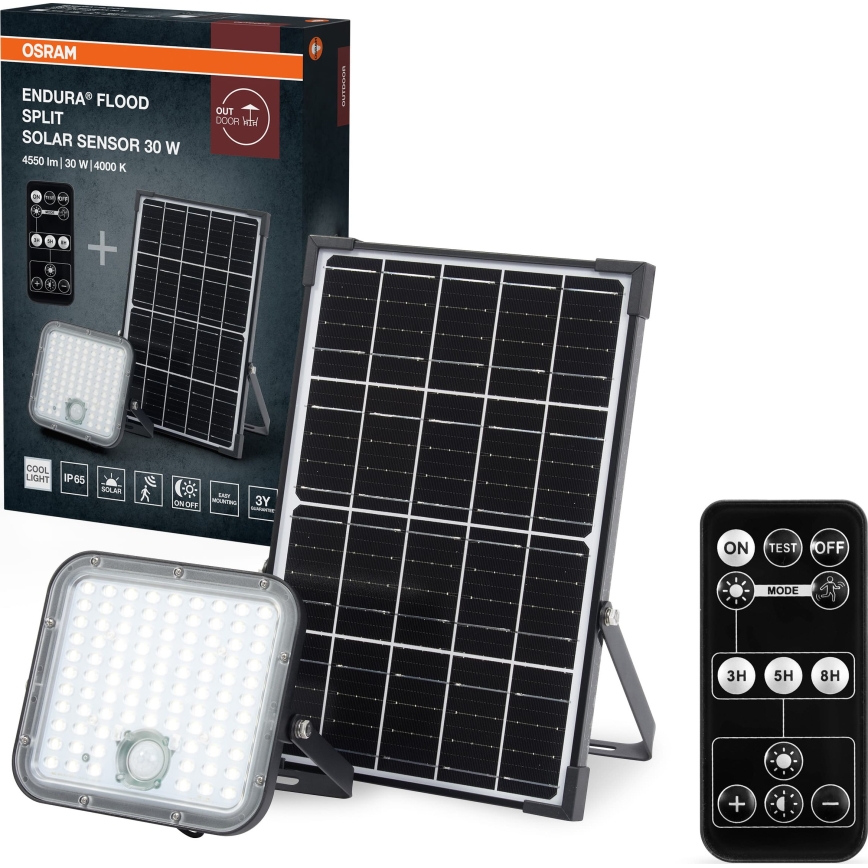 Osram - LED dimbar solcellsstrålkastare med sensor ENDURA LED/30W/6,4V 4000K IP65 svart + fjärrkontroll