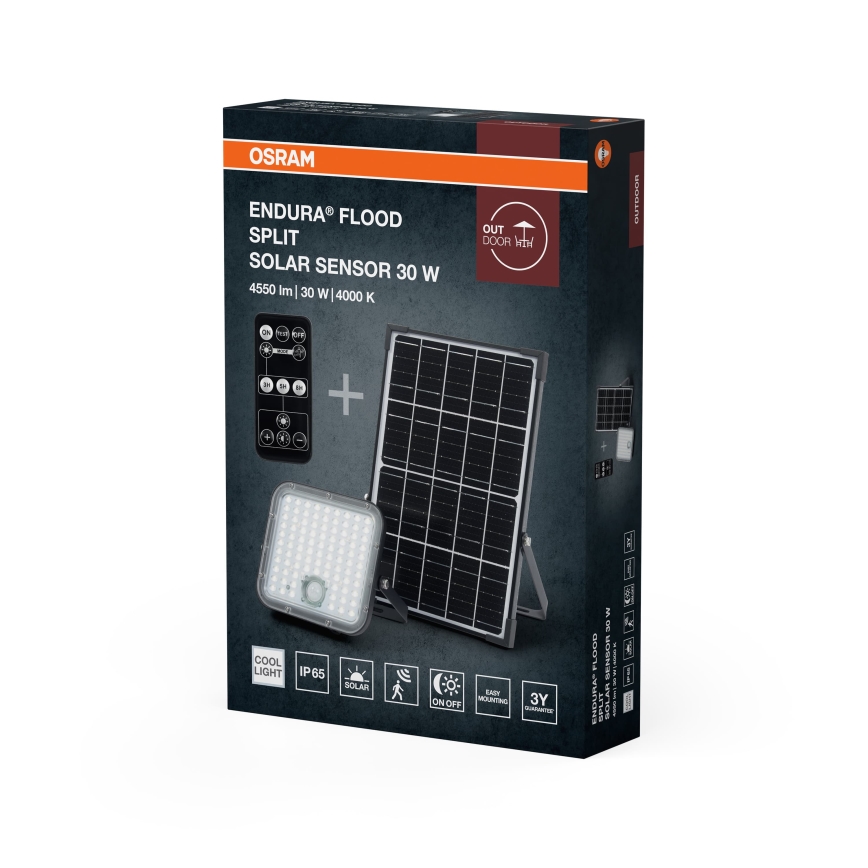Osram - LED dimbar solcellsstrålkastare med sensor ENDURA LED/30W/6,4V 4000K IP65 svart + fjärrkontroll