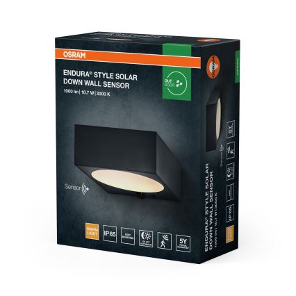 Osram - Dimbar solcellsdriven väggarmatur med sensor ENDURA STYLE LED/10,7W/4,2V 2000 mAh IP65 antracit