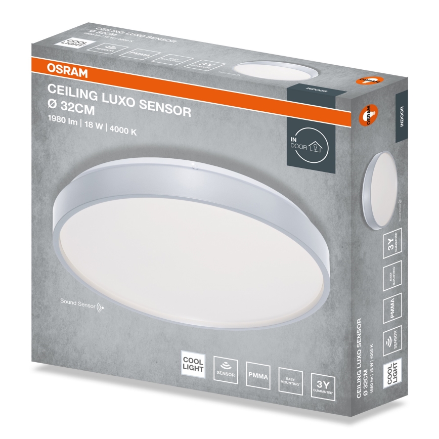 Osram - CEILING LUXO LED-taklampa med skymningssensor, 18 W, 230 V, Ø 32 cm, silver