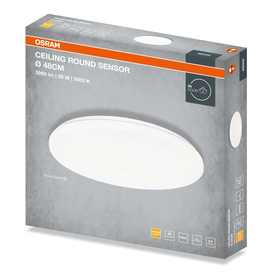 Osram - LED taklampa med skymningssensor CEILING ROUND LED/36W/230V 3000K Ø 48 cm vit