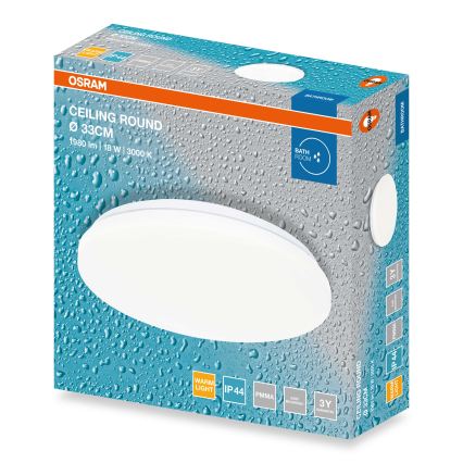 Osram - LED taklampa för badrum CEILING ROUND, 18 W, 230 V, 3000 K, Ø 33 cm, IP44, vit