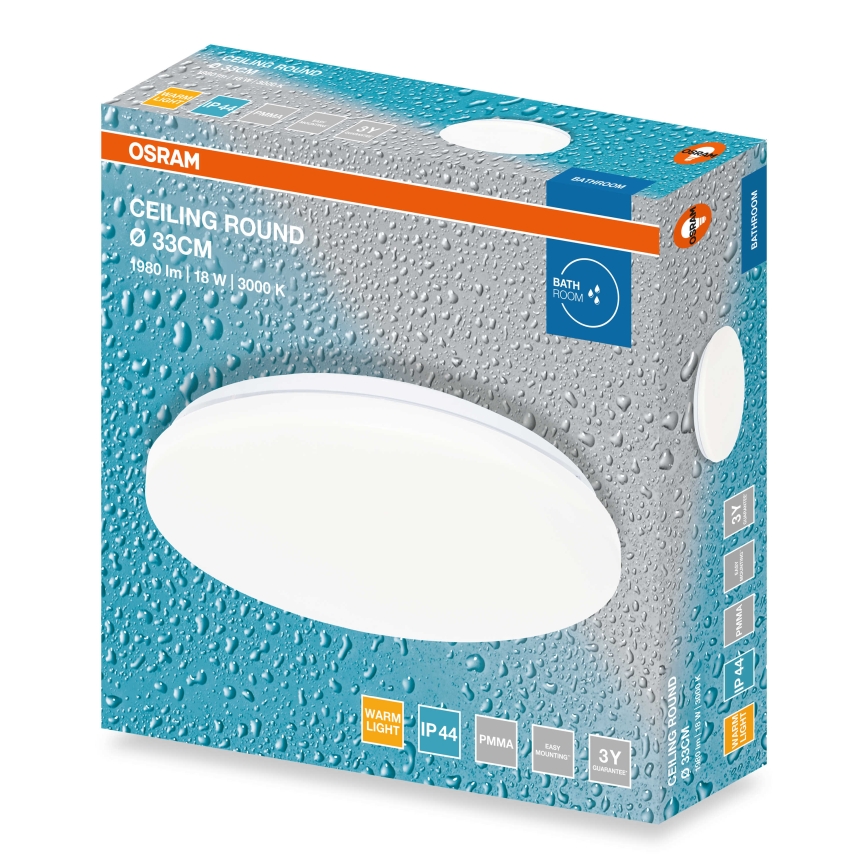 Osram - LED taklampa för badrum CEILING ROUND, 18 W, 230 V, 3000 K, Ø 33 cm, IP44, vit