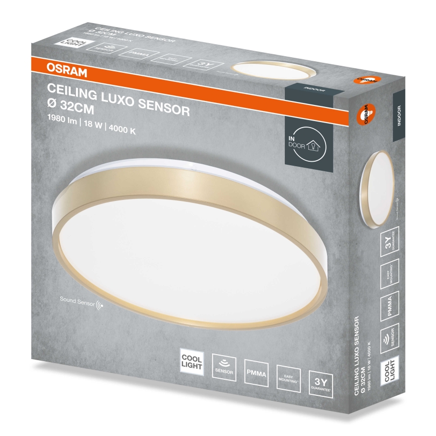 Osram - LED-taklampa med skymningssensor CEILING LUXO LED/18W/230V Ø 32 cm, guld