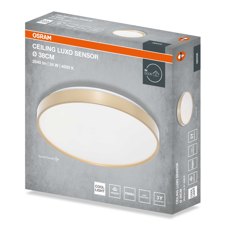 Osram - LED-taklampa med skymningssensor CEILING LUXO LED/24W/230V Ø 38 cm, guldfärgad