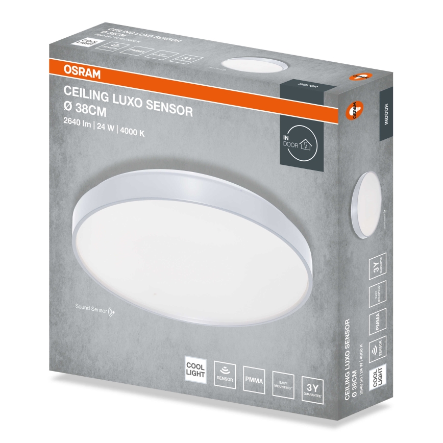 Osram - LED-takarmatur med skymningssensor CEILING LUXO LED/24W/230V Ø 38 cm, silverfärgad