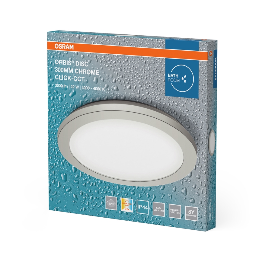 Osram - LED taklampa för badrum ORBIS DISC LED/22W/230V 3000/4000K Ø 30 cm IP44 matt krom
