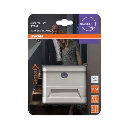 Osram - LED trappbelysning med sensor NIGHTLUX LED/0,25W/3xAAA IP54 vit