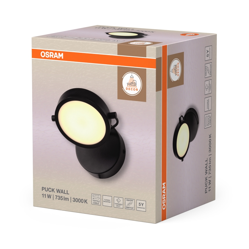 Osram - LED vägglampa DECOR PUCK LED/11W/230V svart