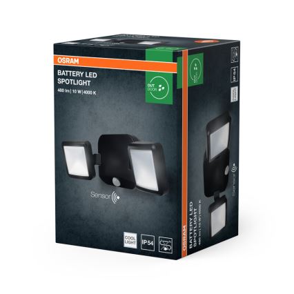 Osram - LED väggstrålkastare för utomhusbruk med sensor BATTERY 2xLED/5W/4xD IP54
