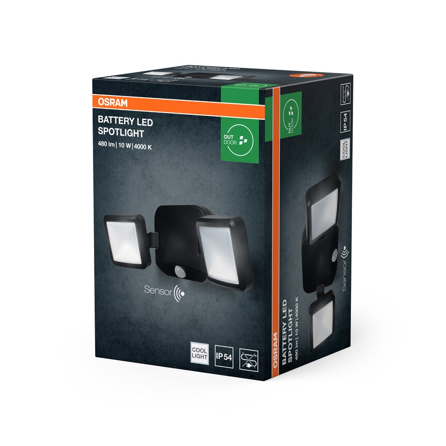 Osram - LED väggstrålkastare för utomhusbruk med sensor BATTERY 2xLED/5W/4xD IP54