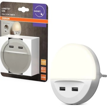Osram - LUNETTA LED-nattlampa för vägguttag med sensor, 2x USB, 13 W, 230 V
