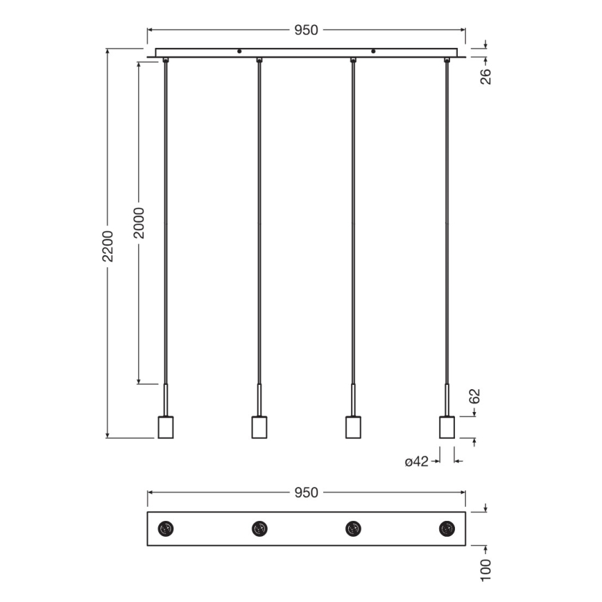 Osram - Nätkabel NEEDLE PENDANT 4xE27/25W/230V antracit