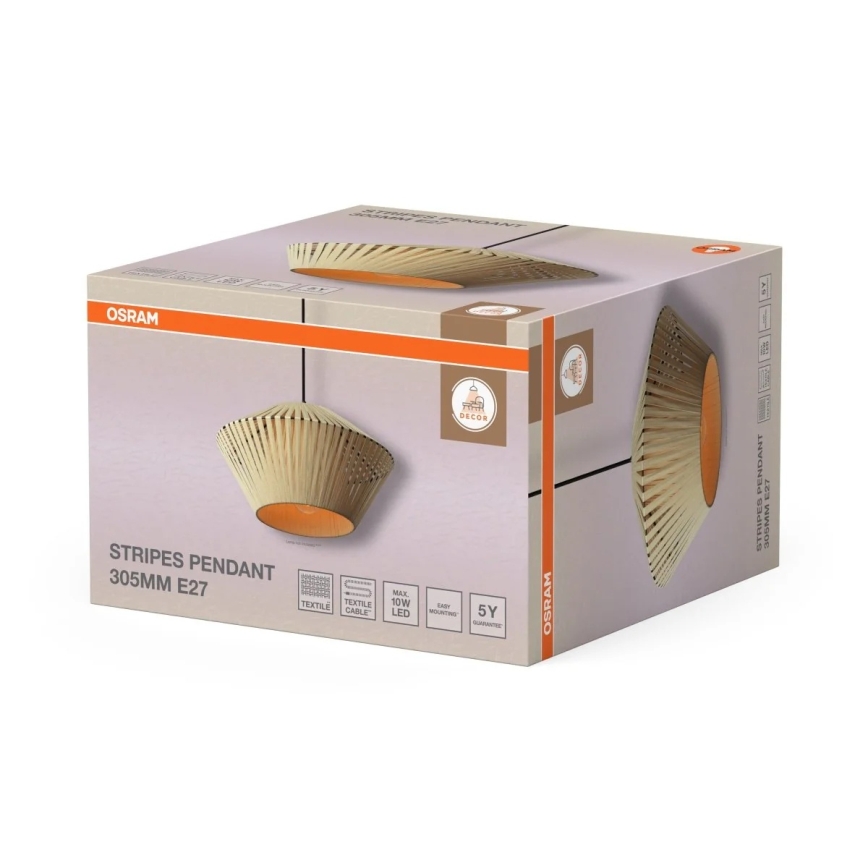Osram - Pendel med sladd DECOR STRIPES 1xE27/10W/230V Ø 30,5 cm beige