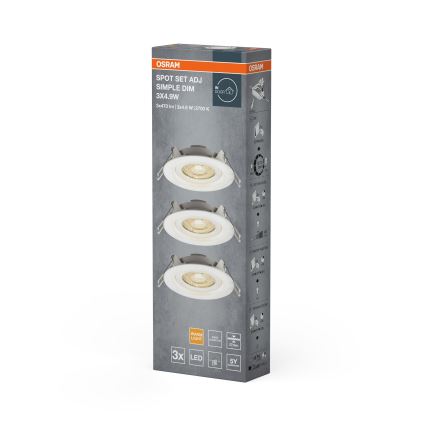Osram - 3-pack dimbara LED-infällda spotlights SPOT LED/4,9W/230V 2700K Ø 8,7 cm vit