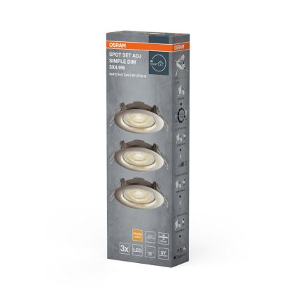 Osram - Set om 3 dimbara infällda LED-armaturer LED/4,9W/230V