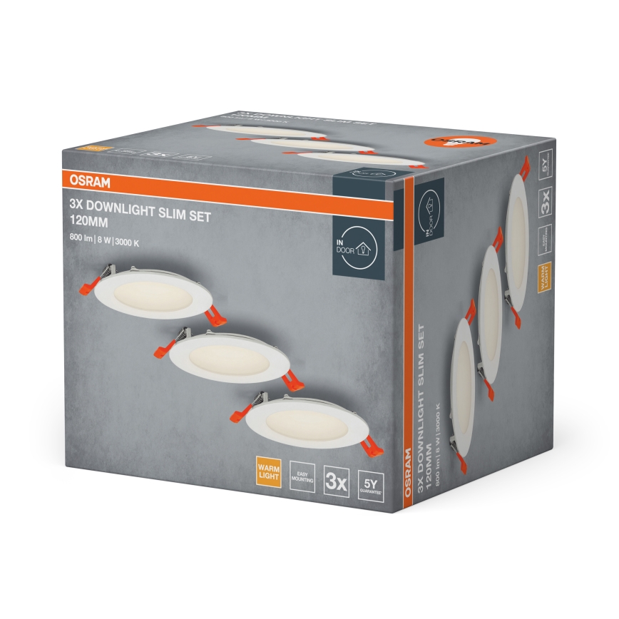Osram - Set om 3 infällda downlights LED/8W/230V 3000K Ø 12 cm vit
