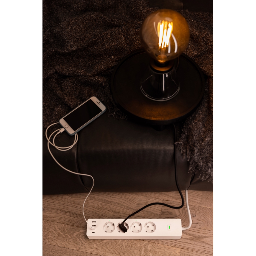 Osram - SMART+ förlängningskabel 4 uttag typ F + 2xUSB-A + 2xUSB-C Wi-Fi