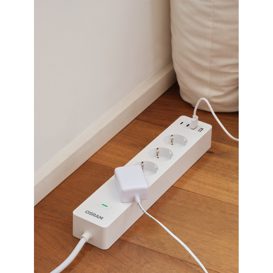 Osram - SMART+ förlängningskabel 4 uttag typ F + 2xUSB-A + 2xUSB-C Wi-Fi