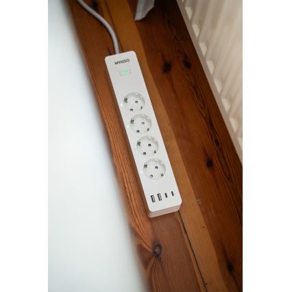 Osram - SMART+ förlängningskabel 4 uttag typ F + 2xUSB-A + 2xUSB-C Wi-Fi