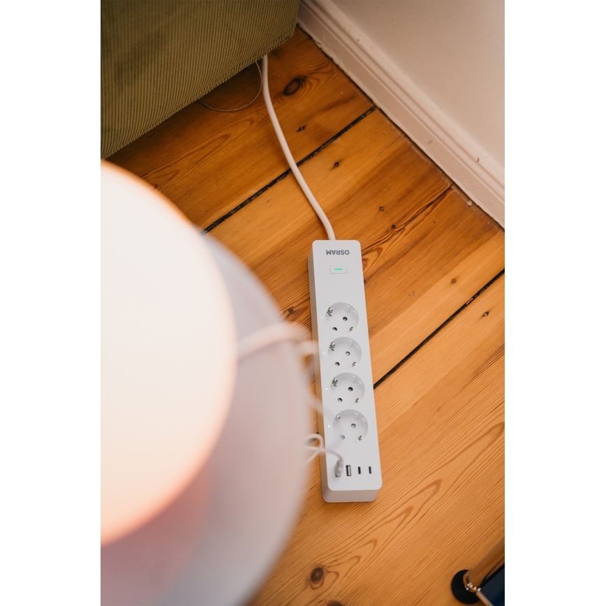 Osram - SMART+ förlängningskabel 4 uttag typ F + 2xUSB-A + 2xUSB-C Wi-Fi