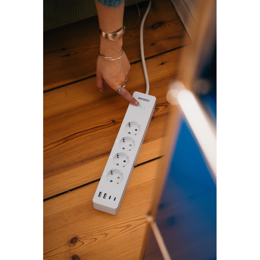 Osram - SMART+ förlängningskabel 4 uttag typ F + 2xUSB-A + 2xUSB-C Wi-Fi