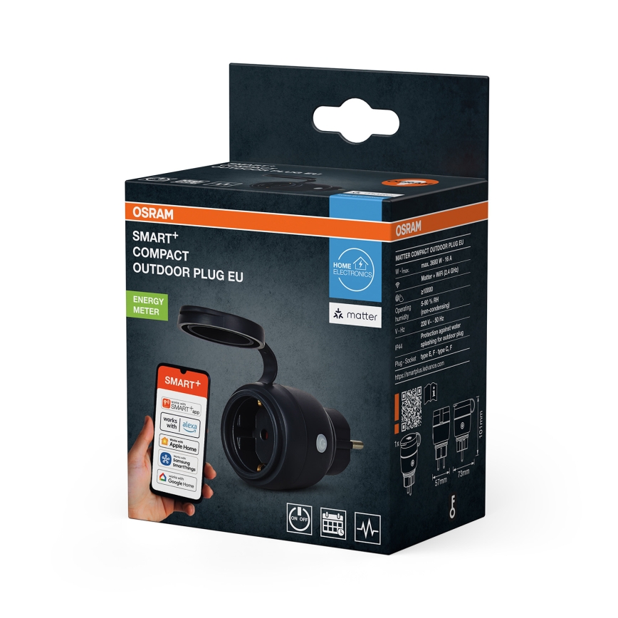 Osram - Smart utomhusuttag SMART+ MATTER SCHUKO 3680W/230V/16A IP44 Wi-Fi