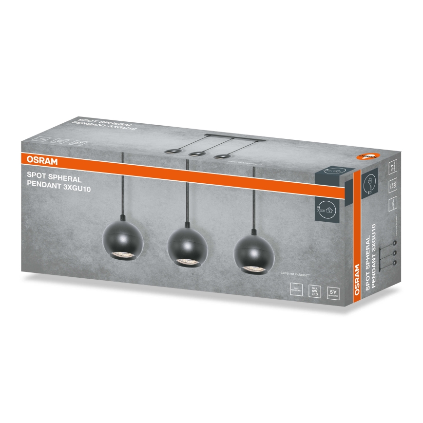 Osram - SPOT SPHERAL pendellampa på vajer 3xGU10/6W/230V svart