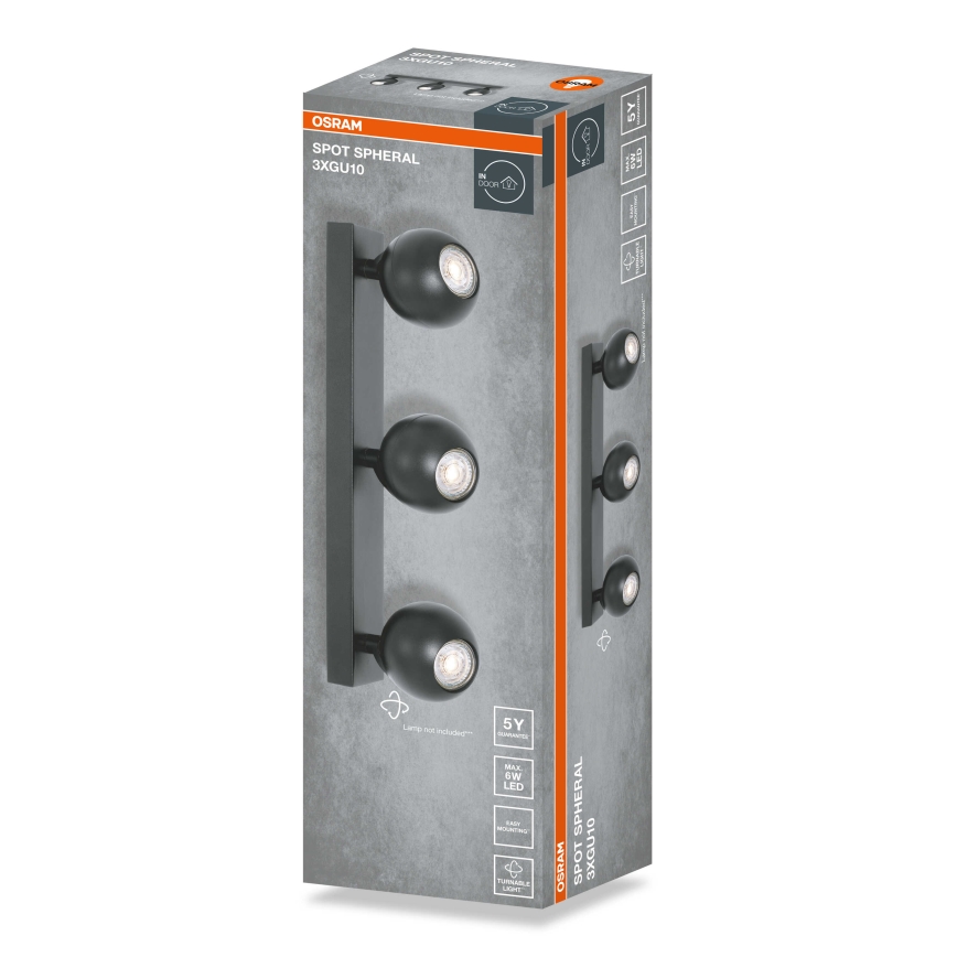 Osram - Spotarmatur SPOT SPHERAL 3xGU10/6W/230V svart