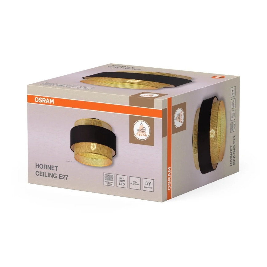 Osram - Taklampa DECOR HORNET 1xE27/10W/230V Ø 30 cm svart/guld