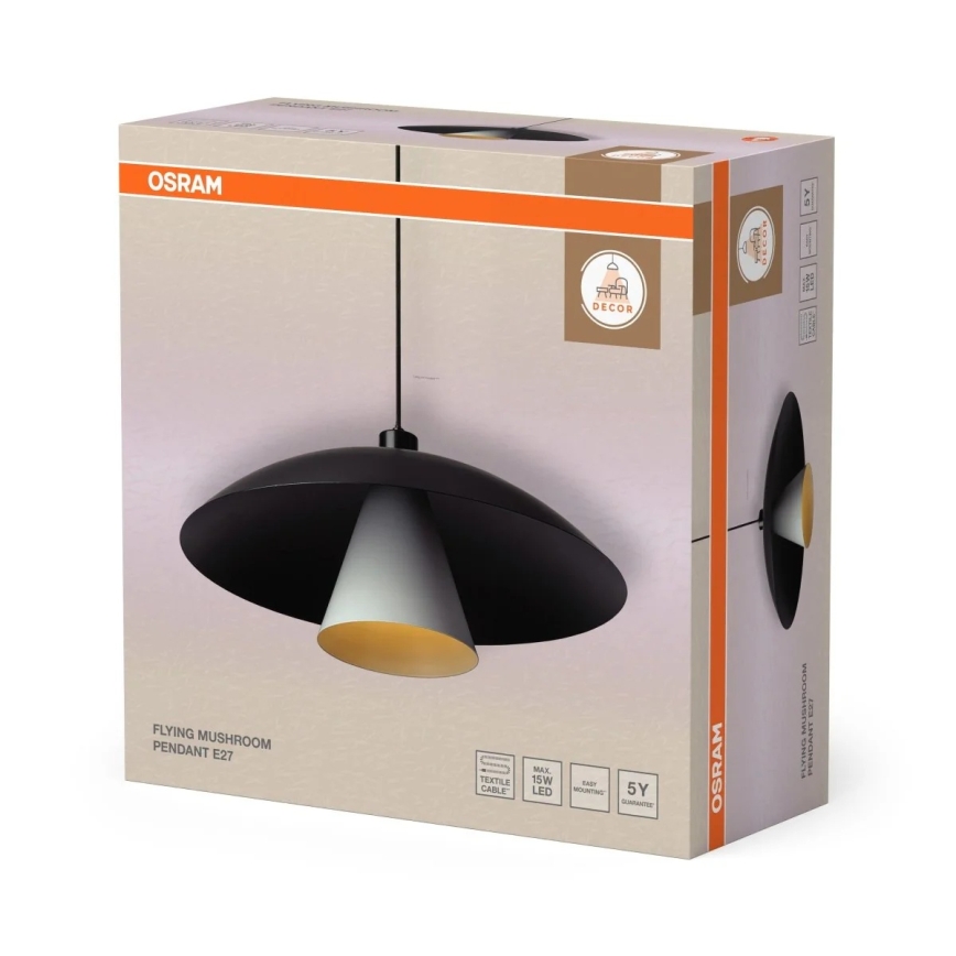 Osram - Taklampa på sladd DECOR FLYING MUSHROOM 1xE27/25W/230V Ø 50 cm svart