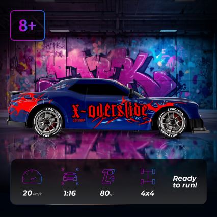 Overmax - Radiostyrd driftbil X-OVERSLIDE 1000 mAh svart/grön/blå/röd