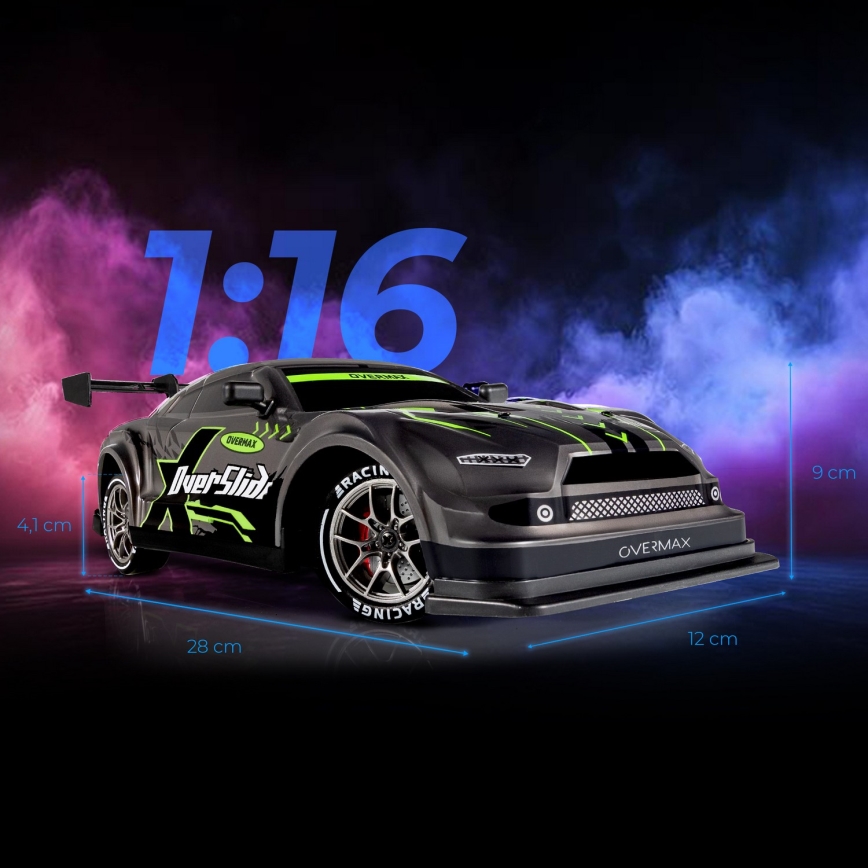 Overmax - Radiostyrd driftbil X-OVERSLIDE 1000 mAh svart/grön/blå/röd