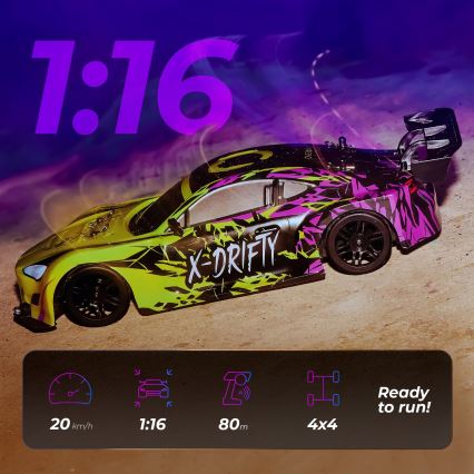 Overmax - RC-driftbil med fjärrkontroll X-DRIFT 1000 mAh gul/lila