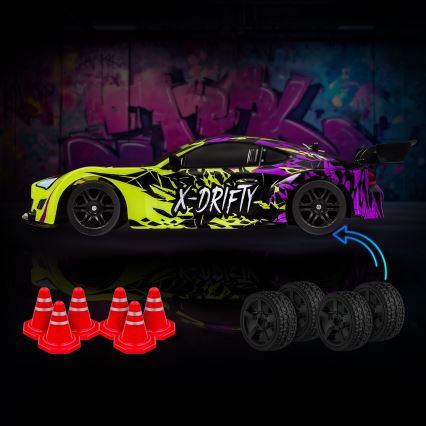 Overmax - RC-driftbil med fjärrkontroll X-DRIFT 1000 mAh gul/lila