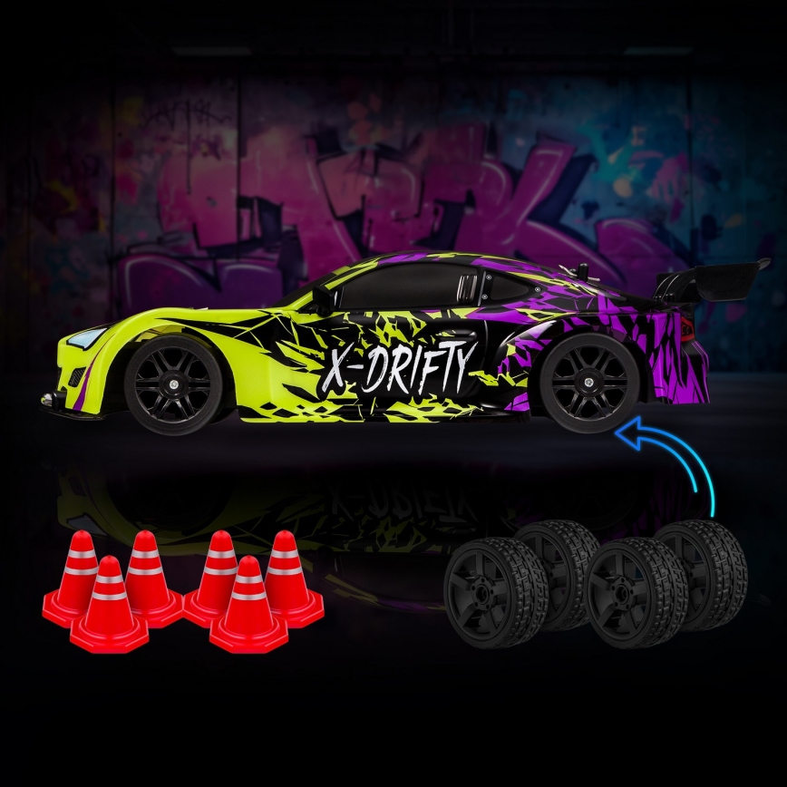 Overmax - RC-driftbil med fjärrkontroll X-DRIFT 1000 mAh gul/lila